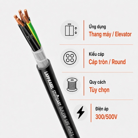 Cáp Tròn Thang Máy LAPP ÖLFLEX LIFT N 300/500V Có Lõi Chịu Lực