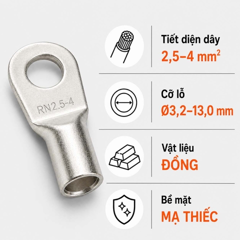 Đầu Cos Tròn Trần KST RNB3 Dây 2,5–4mm²