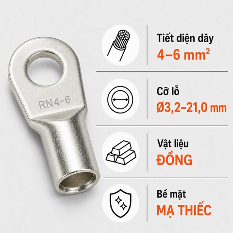Đầu Cos Tròn Trần KST RNB5 Dây 4–6mm²