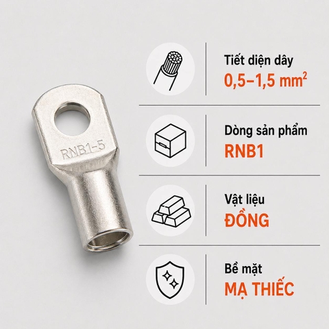 Đầu Cos Tròn Trần KST RNB1 Dây 0,5–1,5mm²