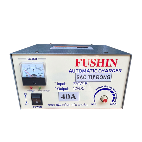 Máy sạc ắc quy tự động Fushin 12V–24V 40A – dây đồng