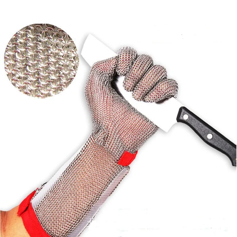 Bao Tay Chống Cắt 5 Ngón Vòng Inox Viền Đỏ