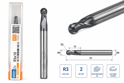 Mũi phay cầu 2 me SN Tool MRBH230 Premium R3×10mm – dài 70mm