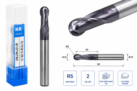 Mũi phay cầu 2 me KR Tools R5 × 40 × 80mm