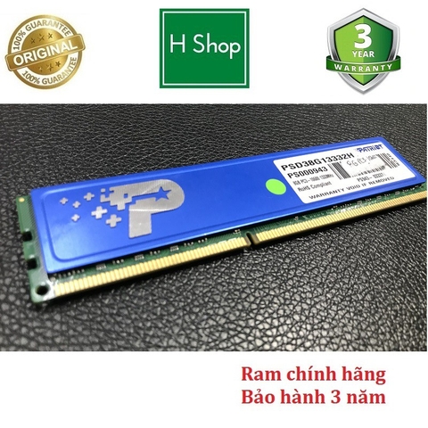 Ram 8Gb DDR3 bus 1333 - 10600U, ram tản nhiệt bộ hiệu Patriot, tháo máy chính hãng, bảo hành 3 năm