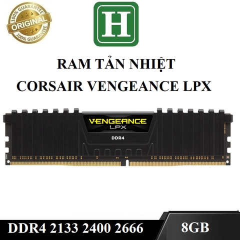 Ram tản nhiệt 8Gb DDR4 bus 2133/2400/2666, ram bộ hiệu CORSAIR VENGEANCE LPX, bảo hành 36 tháng