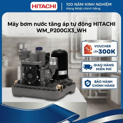 Máy bơm nước tăng áp tự động HITACHI _ Kiểu dáng vuông 200W - WM_P200GX3_WH
