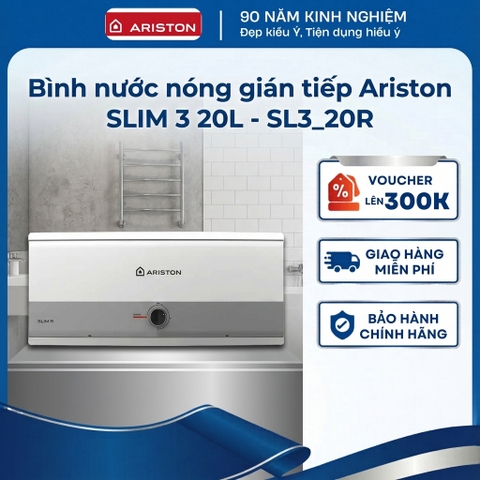 Bình nước nóng gián tiếp Ariston SLIM 3  20 Lít - Bình ngang LED - SL3-20R - Hàng chính hãng