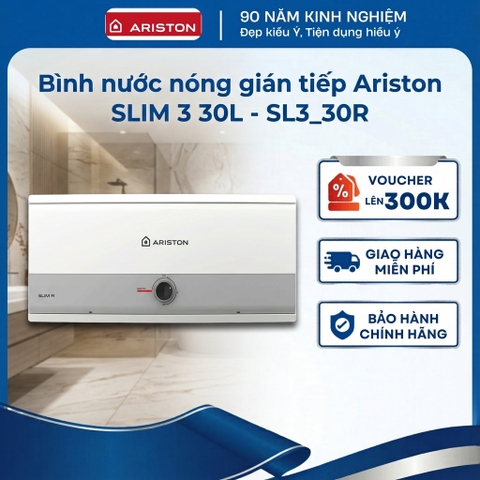 Bình nước nóng gián tiếp Ariston SLIM 3  30 Lít - Bình ngang LED - SL3-30R - Hàng chính hãng