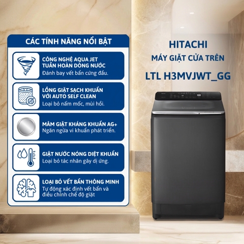 Máy giặt cửa trên HITACHI Inverter _ Dual Waterfall 13.5 Kg  - LTL H3MVJWT_GG