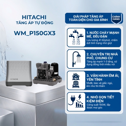 Máy bơm nước tăng áp tự động HITACHI _ Kiểu dáng vuông 150W - WM_P150GX3_WH