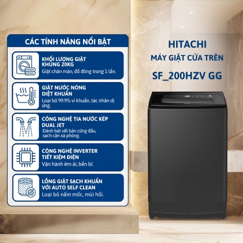 Máy giặt cửa trên HITACHI Inverter _ Dual Jet 20 Kg - SF_200ZHV GG