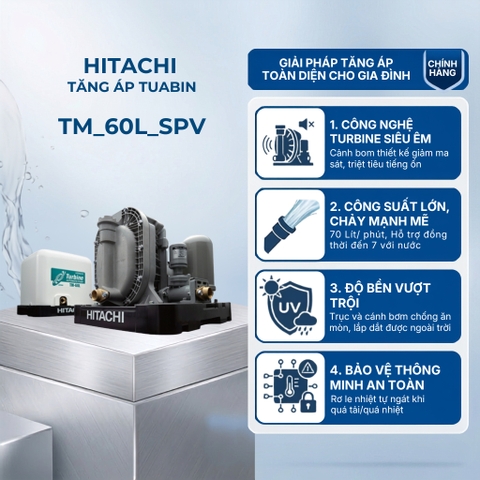 Máy bơm nước tăng áp tự động HITACHI _ Tuabin 150W - TM_60L_SPV