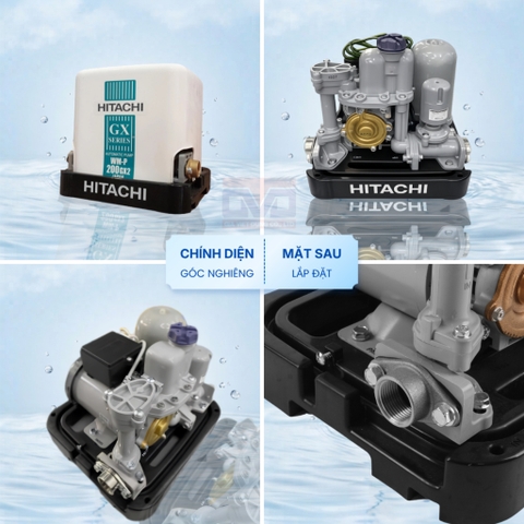 Máy bơm nước tăng áp tự động Hitachi 200W WM-P200GX2 - SPV Thùng Vuông - Hàng chính hãng