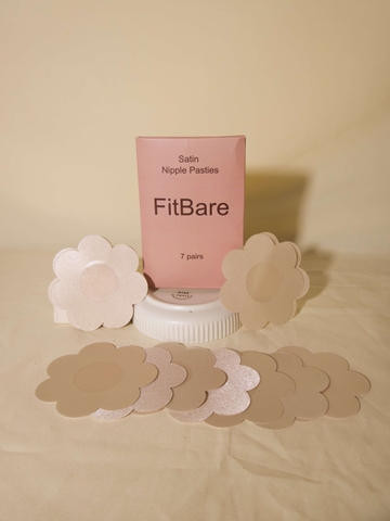 Miếng Dán Ngực Vải Lụa Satin FitBare SYV-003 (6.5cm) - 7 Cặp Dán Keo Vải Cực Mỏng, Keo Bám Dính Chống Nước, Màu Nude
