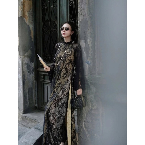 AD ren đen cổ 3p lót vàng nhạt