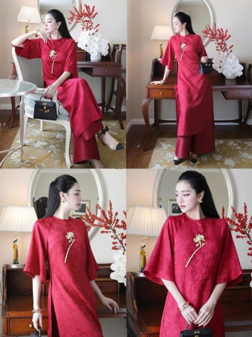 AD đỏ cổ tròn tay lỡ đính tag hoa hồng