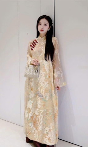 AD kem loang cam xanh ht lá cổ 3p đính nơ đỏ
