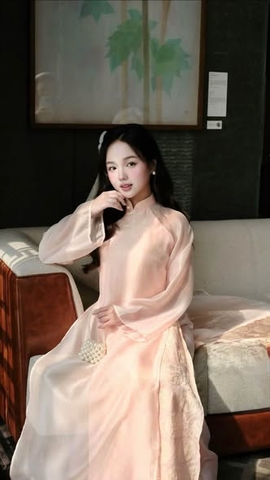 AD hồng cổ 3p lót hồng cam vân tròn +quần trơn hồng