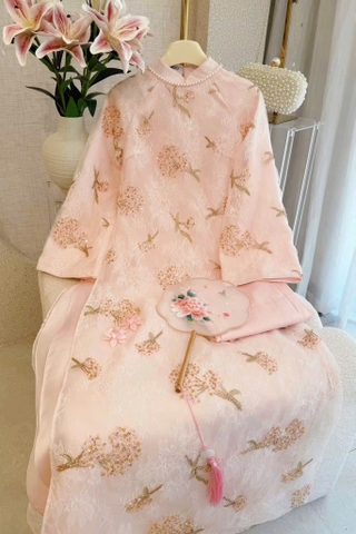 AD hồng đính kim sa cườm hoa hồng lót ren CS1