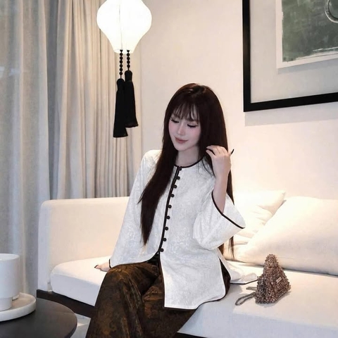 Set pháp phục kem thọ rơi viền nâu +quần thọ rơi nâu