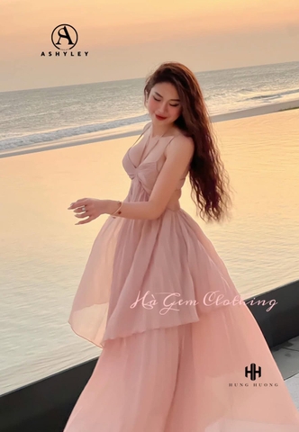 Maxi nâu dập ly khoét eo