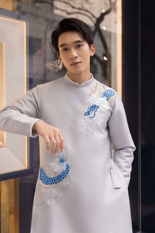 AD nam xám ghi thêu rồng xanh CS1