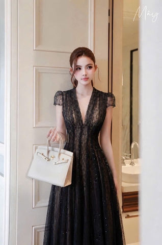 VT ren đen kim sa cổ V cộc tay
