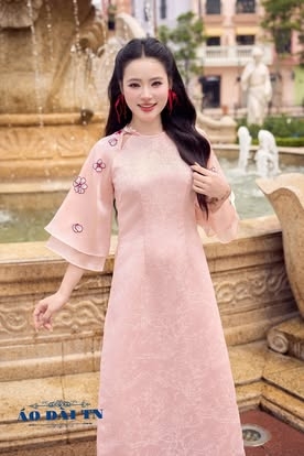 AD hồng cổ tròn đính hoa đỏ CS1
