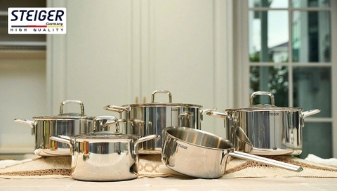 Bộ nồi Steiger Nova 5 món đáy liền 3 lớp
