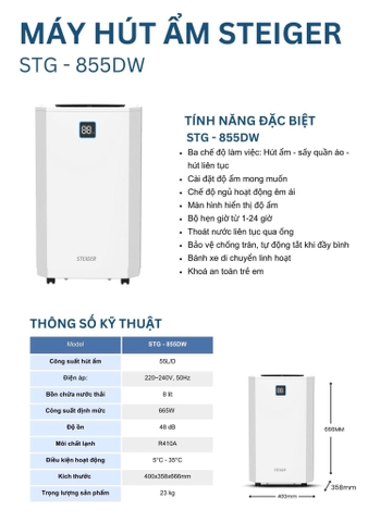 HÚT ẨM STEIGER STG-855DW 55L