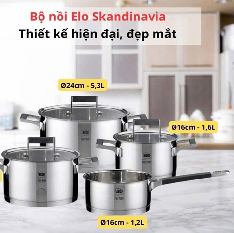 BỘ NỒI ELO SKANDINAVIA 4 MÓN NẮP INOX