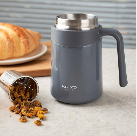 Cốc giữ nhiệt 2 lớp inox Kaiyo kèm lõi lọc trà 350ml màu ghi