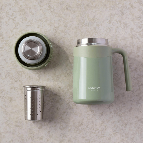 Cốc giữ nhiệt 2 lớp inox Kaiyo kèm lõi lọc trà 350ml màu xanh mint