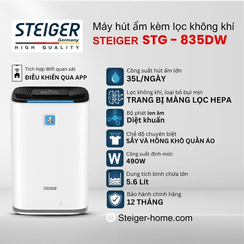 HÚT ẨM STEIGER KÈM LỌC KHÔNG KHÍ STG-835DW/PRO 35L