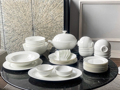 BỘ ĐỒ ĂN TRẮNG VÂN VUÔNG 50 MÓN