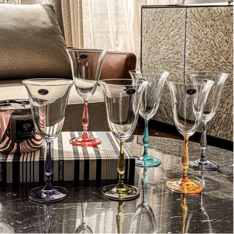 Set 6 ly vang đỏ Fregata chân màu 250ml Crystal Bohemia