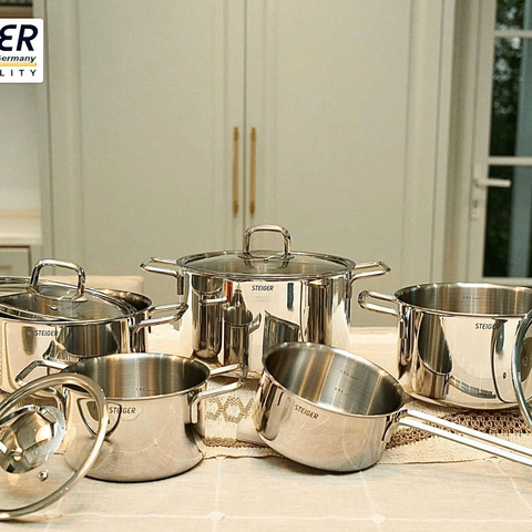 Bộ nồi Steiger Nova 5 món đáy liền 3 lớp