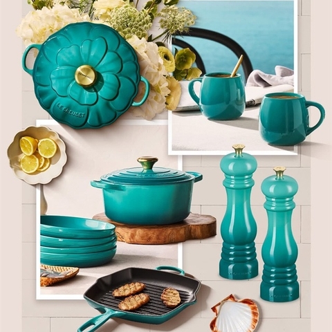 CHẢO LE CREUSET PETAL BRAISER BLEU RIVIERA CÓ NẮP 26CM MÀU XANH