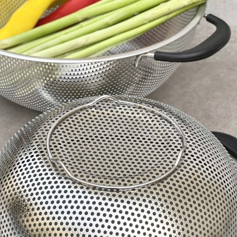 RỔ INOX LIỀN KHỐI 2 TAY CẦM CÓ CHÂN KAIYO 28CM/25,5CM