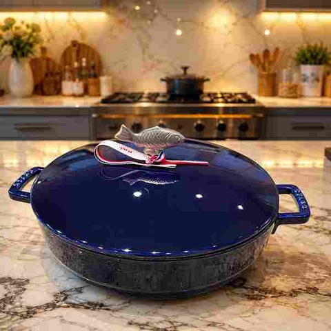 NỒI GANG STAUB BOUILLAISSE DARK BLUE 28CM NÚM CÁ