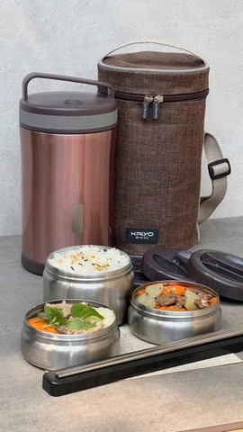 Hộp cơm giữ nhiệt Kaiyo dung tích 1700ml màu hồng Ruby