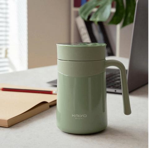 Cốc giữ nhiệt 2 lớp inox Kaiyo kèm lõi lọc trà 350ml màu xanh mint