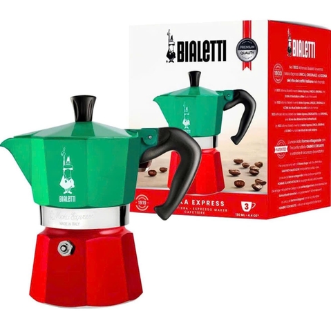 ẤM PHA CAFE BIALETTI MOKA EXPRESS 3 TÁCH MÀU ĐỎ XANH