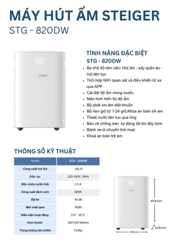 HÚT ẨM STEIGER STG-820DW 20L