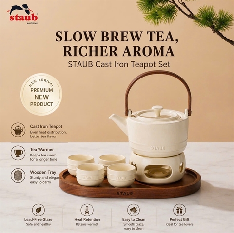 BỘ TRÀ STAUB CAST IRON TEAPOT MÀU KEM