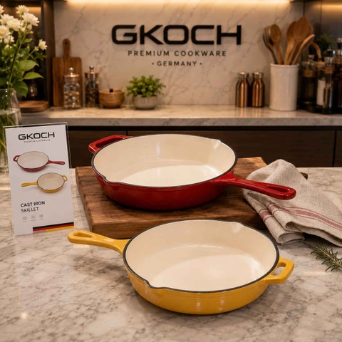 CHẢO GANG CÁN DÀI GKOCH FR26H 26CM MÀU ĐỎ
