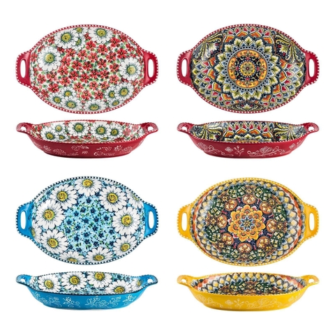 SET 4 ĐĨA OVAN TRÁI CÂY CÓ TAY CẦM HENTEN HOME 30,8CM 950ML