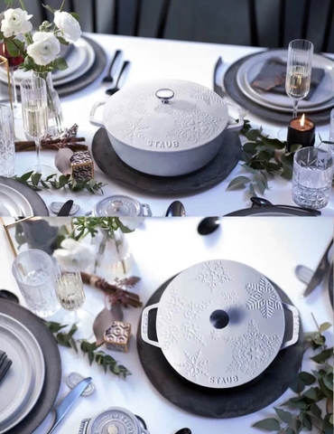 Nồi gang Staub snowflake black bông tuyết 24cm màu đen