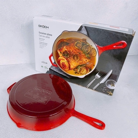 CHẢO GANG CÁN DÀI GKOCH FR26H 26CM MÀU ĐỎ